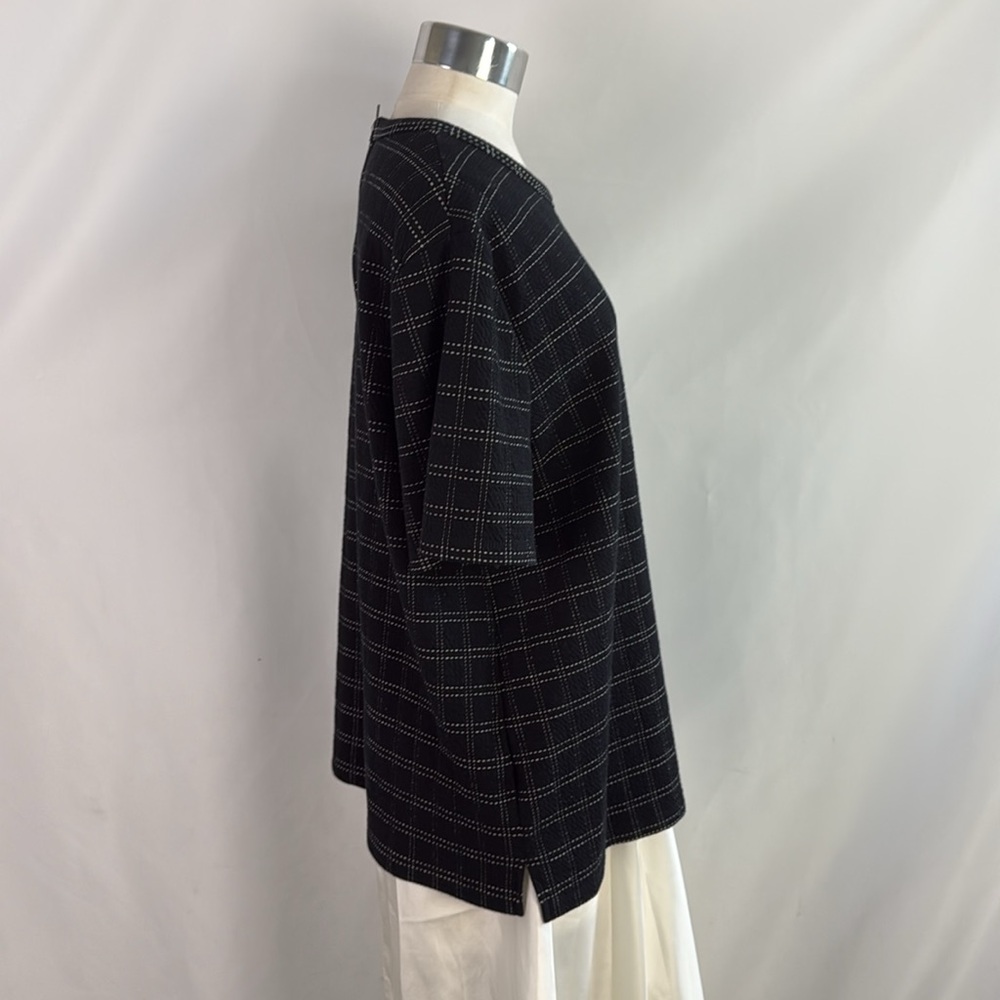 Anthropologie Black Plaid Short Sleeve Top - Picture 2 of 5